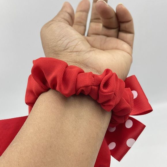 Girls Red Scrunchie Elastic Hairbands Hair Ties Charmeuse - Picture 6 of 8